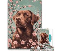 Jigsaw Puzzles for Teenagers 1000 Chocolate Labrador with Cherry Blossoms But Fun And Humorous Birthday Gift for Ages 14 And over 38x26cm