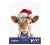 Jigsaw Puzzles for Teenagers 1000 Christmas Cow Wearing A Santa Hat Puzzles for Adults Hands-on Game Stress Reliever Help The Brain Exercise 38x26cm/1000pcs
