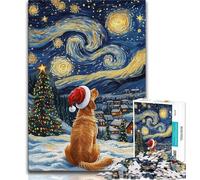 Jigsaw Puzzles for Teenagers 1000 Christmas Golden Retriever 1000 Pieces for Teenagers,Interesting Stress Reduction Parent-child Interaction 38x26cm