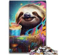 Jigsaw Puzzles for Teenagers 1000 Colorful Art Sloth Adult Puzzles,Stress Reliever Staycation Kill Time Parent-child Interaction (26x38cm)