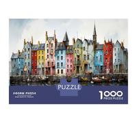 Jigsaw Puzzles for Teenagers 1000 Colorful Houses by The Water Adult Puzzles Brain Teaser Game Perfect Decoration Deal As Gifts for The Whole Family 52x38cm/1000pcs