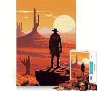 Jigsaw Puzzles for Teenagers 1000 Cowboy Western Pixel Art Exact Cut Play Brain Teaser Gift Calm Play Time Xmas Art Gift (50x75cm)