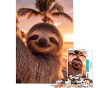 Jigsaw Puzzles for Teenagers 1000 Cute Sloth on A Tropical Beach Sunset Difficult And Challenge Difficult Challenge Relaxing Games Suitable for Ages 14 And Up (50x75cm)