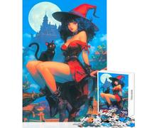 Jigsaw Puzzles for Teenagers 1000 Cute Witch Lady Home Decoration Toys Birthday Gift Relaxing Games Artists Collection, Fine Art Size 38x26cm