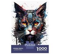 Jigsaw Puzzles for Teenagers 1000 Cyborg Cat Painting Jigsaws for Adults Brain Teaser Game Presents for Women Unique Birthday And Gifts 52x38cm/1000pcs