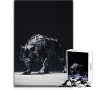 Jigsaw Puzzles for Teenagers 1000 Dangerous Black Wolf Enjoyable Quiet Leisure Activity Premium Accurate Edge Craft Toy Size 38x26cm