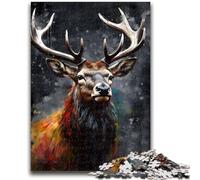 Jigsaw Puzzles for Teenagers 1000 Deer Oil Paint Portrait for Age 14 Years And over Family Games Christmas Game Presents for Women 50x75cm