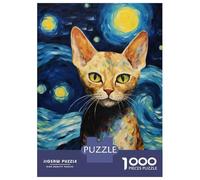 Jigsaw Puzzles for Teenagers 1000 Devon Rex Cat Van Gogh Adult Puzzles Hands-on Game Pattern Assembly Deal As Gifts for The Whole Family 52x38cm/1000pcs