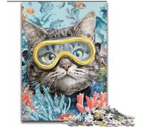 Jigsaw Puzzles for Teenagers 1000 Diver Cat, Decompressing Intellectual Educational Toy Is Ideal As Gifts for The Whole Family (Size 50x75cm)