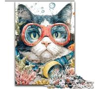 Jigsaw Puzzles for Teenagers 1000 Diver Cat for Age 14+ Challenging To Complete But Fun And Humorous Great Gifts And Toys (size 26x38cm)