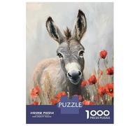 Jigsaw Puzzles for Teenagers 1000 Donkey in Poppies Puzzles for Adults Hands-on Game Stress Reliever Help The Brain Exercise 38x26cm/1000pcs
