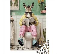 Jigsaw Puzzles for Teenagers 1000 Donkey Reading Newspaper on Toilet Puzzle for Adults Toy Wall Decor Stress Reliever Help The Brain Exercise 70x50cm/1000pcs
