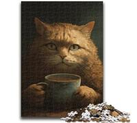 Jigsaw Puzzles for Teenagers 1000 Drinking Coffee Cat for Age 14+ Brain Teaser Game Best Gift for Adults And Teenagers 50x75cm