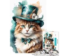 Jigsaw Puzzles for Teenagers 1000 Elegant Ginger Cat in Hat for Educational Game Challenge Toy Family Games Hand Speed Race Birthday Gifts (Size 38x52cm)