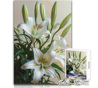 Jigsaw Puzzles for Teenagers 1000 Elegant White Lily Floral Arrangement Enjoyable Quiet Leisure Activity Premium Accurate Edge Craft Toy Size 38x52cm