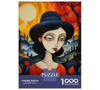 Jigsaw Puzzles for Teenagers 1000 Elegant Woman in Hat, Abstract Painting Puzzles for Adults DIY Toys Birthday Present Deal As Gifts for The Whole Family 52x38cm/1000pcs