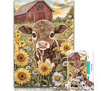 Jigsaw Puzzles for Teenagers 1000 Farm Sunflower Cows 1000 Piece Puzzle,Learning Educational Toys Family Games Gifts for Friends And Family 50x75cm