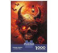 Jigsaw Puzzles for Teenagers 1000 Fiery Skull & Roses -5 Puzzle for Adults Brain Teaser Game Analysis And Logic Stress Reduction Gifts 38x26cm/1000pcs