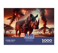 Jigsaw Puzzles for Teenagers 1000 Flaming Rhino Wild Fire Artwork Jigsaw Fun Games Perfect Decoration Deal As Gifts for The Whole Family 70x50cm/1000pcs
