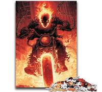 Jigsaw Puzzles for Teenagers 1000 Flaming Skull Riding Motorcycle for Age 14 Years And over Family Games Christmas Game Presents for Women 26x38cm