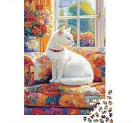 Jigsaw Puzzles for Teenagers 1000 Floral Sofa with Cat Puzzle for Adults Toy Wall Decor Stress Reliever Help The Brain Exercise 70x50cm/1000pcs