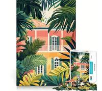Jigsaw Puzzles for Teenagers 1000 Florida Tropical Architecture Minimalist Art Exact Cut Play Brain Teaser Gift Calm Play Time Xmas Art Gift (38x26cm)