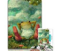 Jigsaw Puzzles for Teenagers 1000 Frog Sitting on The Grass 1000 Piece Puzzle,Stress Reliever Staycation Kill Time Wishlist with Santa Claus 38x26cm