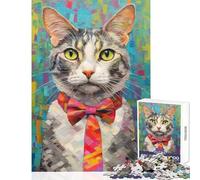 Jigsaw Puzzles for Teenagers 1000 Funky Bowtie Cat Portrait Fun Games Home Art Decor Home Decoration Toys Unique Birthday And Xmas Gifts (75X50CM)