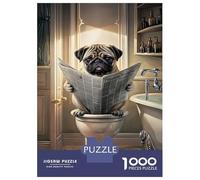 Jigsaw Puzzles for Teenagers 1000 Funny Pug in Toilet Adult Puzzles Hands-on Game Pattern Assembly Deal As Gifts for The Whole Family 70x50cm/1000pcs