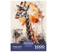 Jigsaw Puzzles for Teenagers 1000 Giraffe Sun Watercolor Puzzle for Adults Brain Teaser Game Analysis And Logic Stress Reduction Gifts 52x38cm/1000pcs