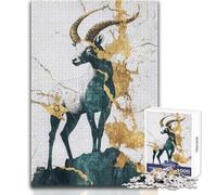 Jigsaw Puzzles for Teenagers 1000 Gold ﹨uamp; Teal Mountain Goat Staycation Kill Time Hands-on Game Secret Santa Gifts (size 38x26cm)