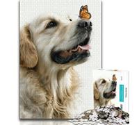 Jigsaw Puzzles for Teenagers 1000 Golden Retriever And Butterfly 1000 Pieces for Adults,Vibrant And Unique Design Relaxing & Challenging Puzzle Experience 26x38cm