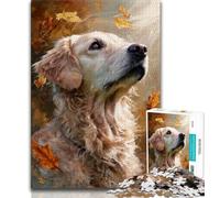 Jigsaw Puzzles for Teenagers 1000 Golden Retriever And Fallen Leaves Adult Jigsaw,Challenging Family Activity Games DIY Toy for Home Wall Decor Gifts (size 38x26cm)