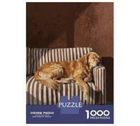 Jigsaw Puzzles for Teenagers 1000 Golden Retriever Sleeping on Striped Couch Puzzles for Adults DIY Toys Birthday Present Deal As Gifts for The Whole Family 70x50cm/1000pcs