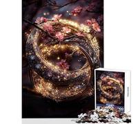 Jigsaw Puzzles for Teenagers 1000 Golden Rings with Blossoms Fun Games Stress Reliever Home Decoration Toys Every Piece Is Unique - (38x52cm)