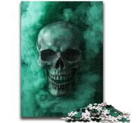 Jigsaw Puzzles for Teenagers 1000 Green Smoke Skull for Age 14+ Brain Teaser Game Best Gift for Adults And Teenagers 26x38cm