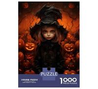 Jigsaw Puzzles for Teenagers 1000 Halloween Witch with Pumpkins Jigsaws for Adults Brain Teaser Game Presents for Women Unique Birthday And Gifts 38x26cm/1000pcs