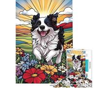 Jigsaw Puzzles for Teenagers 1000 Happy Border Collie in Field Jigsaw Puzzle 1000 Toy Wall Decor A Work of Art Christmas Birthday Gifts (38x26cm)
