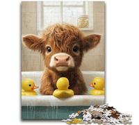 Jigsaw Puzzles for Teenagers 1000 Highland Cow in The Bathroom 1000 Pieces for Adults,Vibrant And Unique Design Relaxing & Challenging Puzzle Experience (26x38cm)