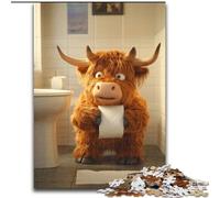 Jigsaw Puzzles for Teenagers 1000 Highland Cow Playing Toilet Paper, Challenging Difficult with Fully Interlocking Randomly Shaped Pieces (size 50x75cm)