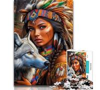Jigsaw Puzzles for Teenagers 1000 Indian Princess And The Wolf 1000 Piece Jigsaw,Family Activity Fun at Home Activities, Birthday Present,Travel Gifts (size 38x26cm)