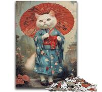 Jigsaw Puzzles for Teenagers 1000 Japanese Geisha Cat Toys Educational Games Stress Relieving Suitable for Desktop Decoration 26x38cm