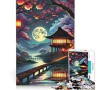 Jigsaw Puzzles for Teenagers 1000 Japanese Temple Under Cherry Blossoms, Impossible Game, Family Activities, Deal As Gifts for The Whole Family (50x75cm)