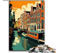 Jigsaw Puzzles for Teenagers 1000 Jigsaws AMSTERDAM CANALS, Suitable for People Aged 14 And Above Educational Games Secret Santa Gifts 26x38cm