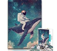 Jigsaw Puzzles for Teenagers 1000 Jigsaws Astronaut Riding A Whale,Family Game Stress Reliever Difficult Challenge Enhance Love between Couples 75x50cm