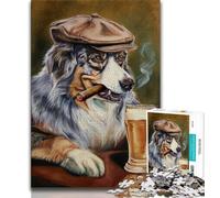 Jigsaw Puzzles for Teenagers 1000 Jigsaws Australian Shepherd Dog Smoking,Challenging To Complete But Fun And Humorous Unique Birthday And Gifts (38x26cm)
