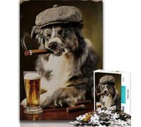 Jigsaw Puzzles for Teenagers 1000 Jigsaws Australian Shepherd Dog Smoking,Challenging To Complete But Fun And Humorous Unique Birthday And Gifts (38x26cm)