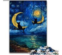 Jigsaw Puzzles for Teenagers 1000 Jigsaws Black Cat Art, Stress Relief with Fully Interlocking Randomly Shaped Pieces for And 14 Years Old (Size 50x75cm)