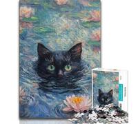 Jigsaw Puzzles for Teenagers 1000 Jigsaws Black Cat in The River,for Educational Game Challenge Toy Unique Home Decor And Gifts (38x26cm)