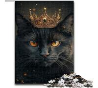 Jigsaw Puzzles for Teenagers 1000 Jigsaws Black Cat with A Crown, Learning Educational Toys Unique Birthday And Gifts for Age 14+ (Size 26x38cm)